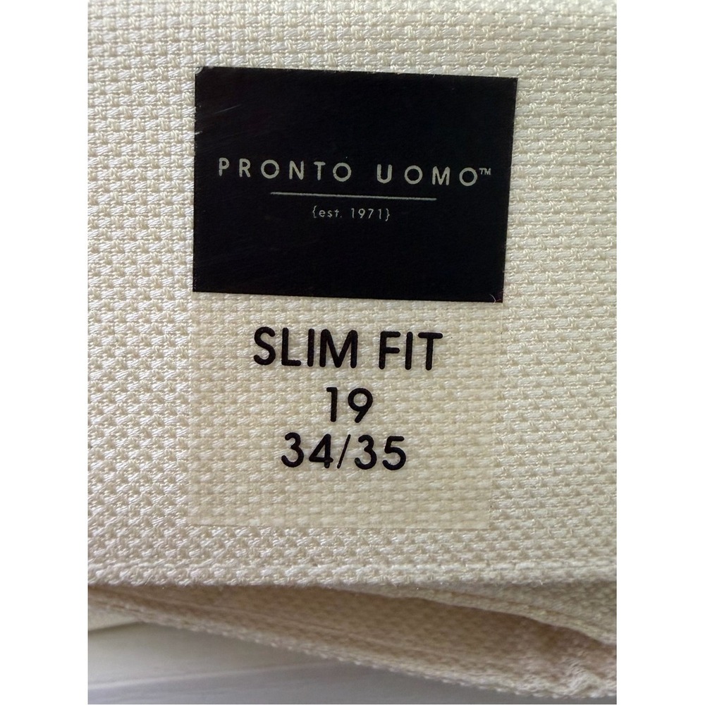 Pronto Uomo Men's 19 34/35 Non-Iron Slim Fit Cream Dress Shirt 80's 2-Ply NWT - Picture 4 of 6